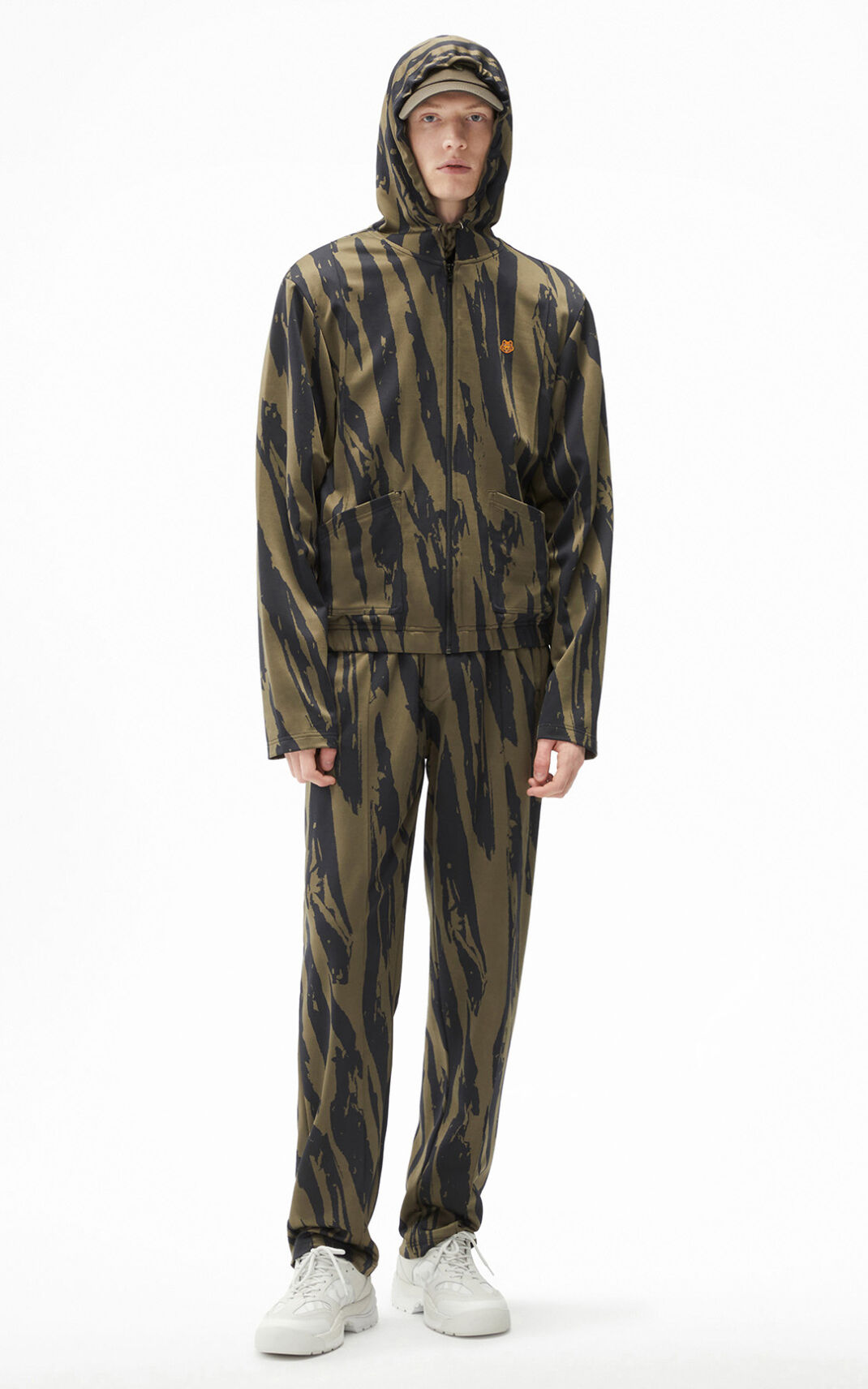 Kenzo Pleat Camo zipped Moška Puloverji S Kapuco Svetlo Siva SI-4788658